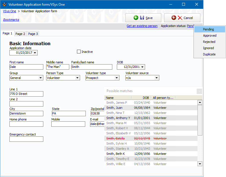 Sample custom application form for a volunteer