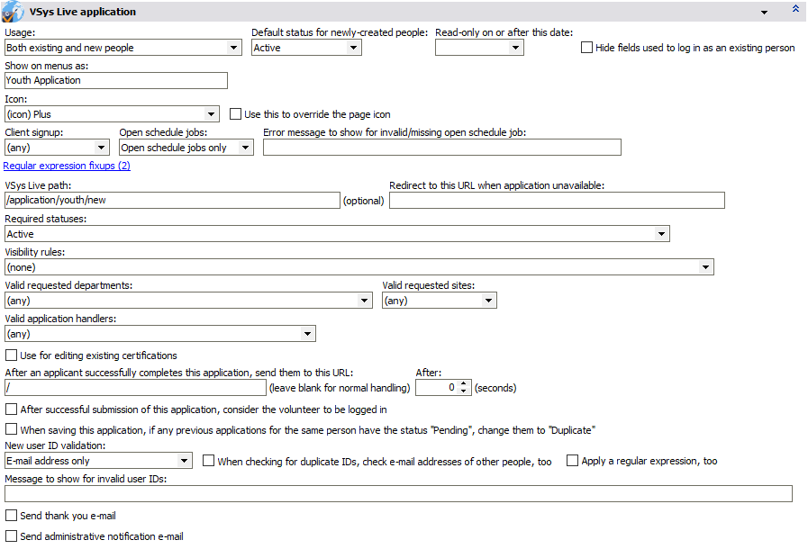 Custom application properties for an application on VSys Live