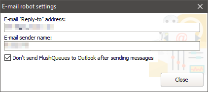 MAPI e-mail robot settings window