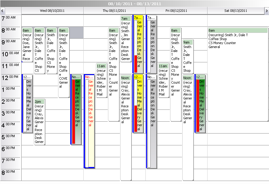 Job slots calendar tool showing four days in day mode