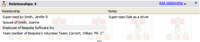 Relationships panel in the Profile Editor