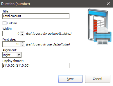 Custom column field formatting window